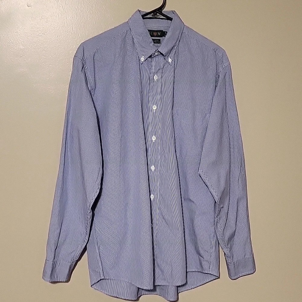 J. Crew Button Down Longsleeve Shirt Blue White Mens Size 15 1/2 35